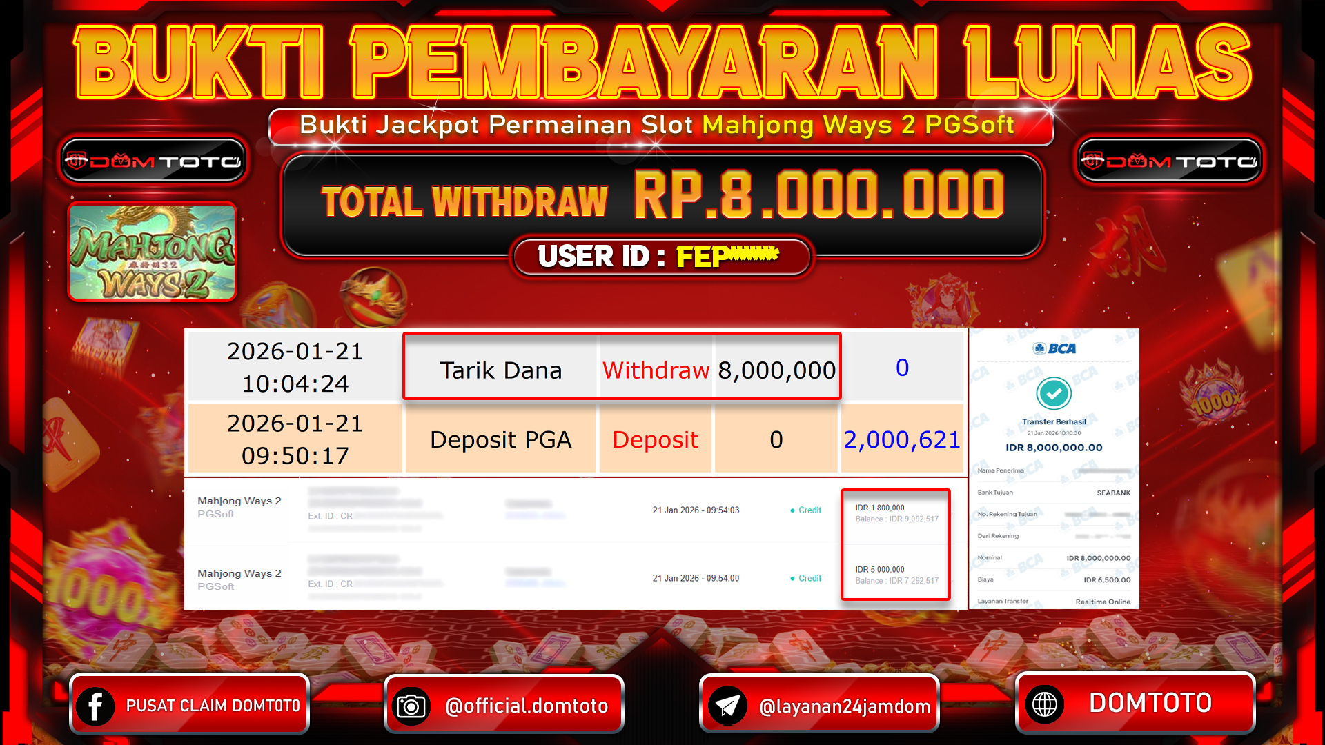 JACKPOT SLOT Mahjong Ways  2 PGSoft 21 JANUARI 2026